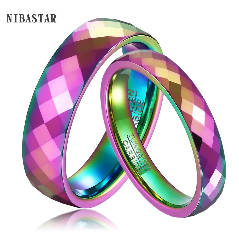 4/6MM Rainbow Faceted Edge Dome Polished Tungsten Carbide Ring