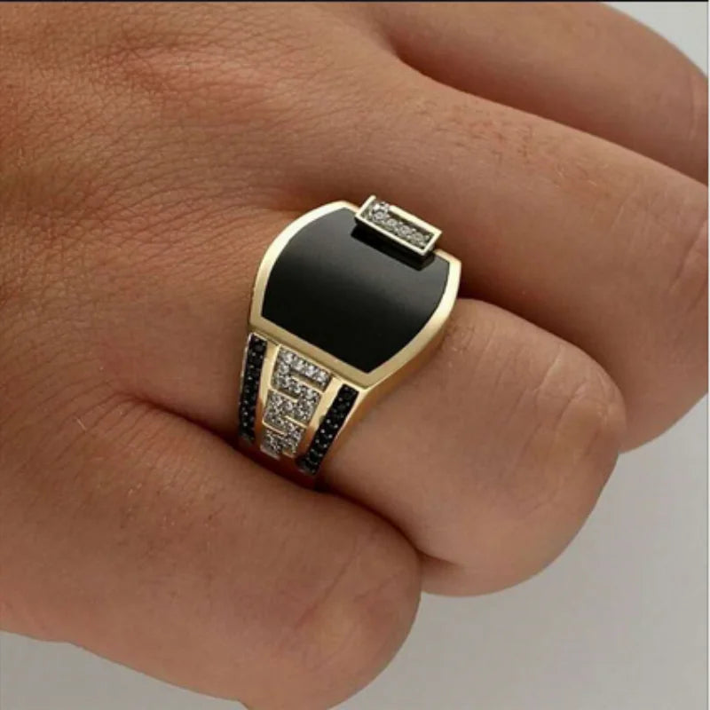 Men's Black Onyx Greek Geometric Fashion Ring