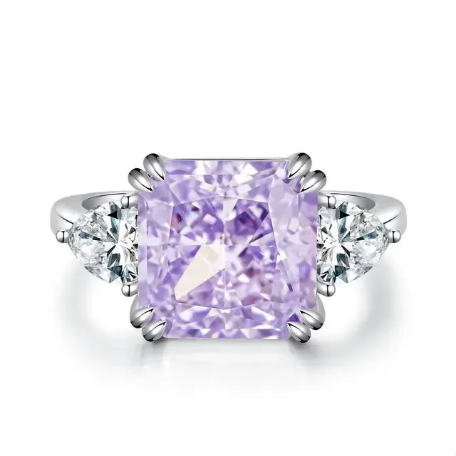 Pure Platinum PT950 5 Carat Three Stone Cotton Candy Lavender, Pink OR Fancy Yellow Moissanite Engagement Ring
