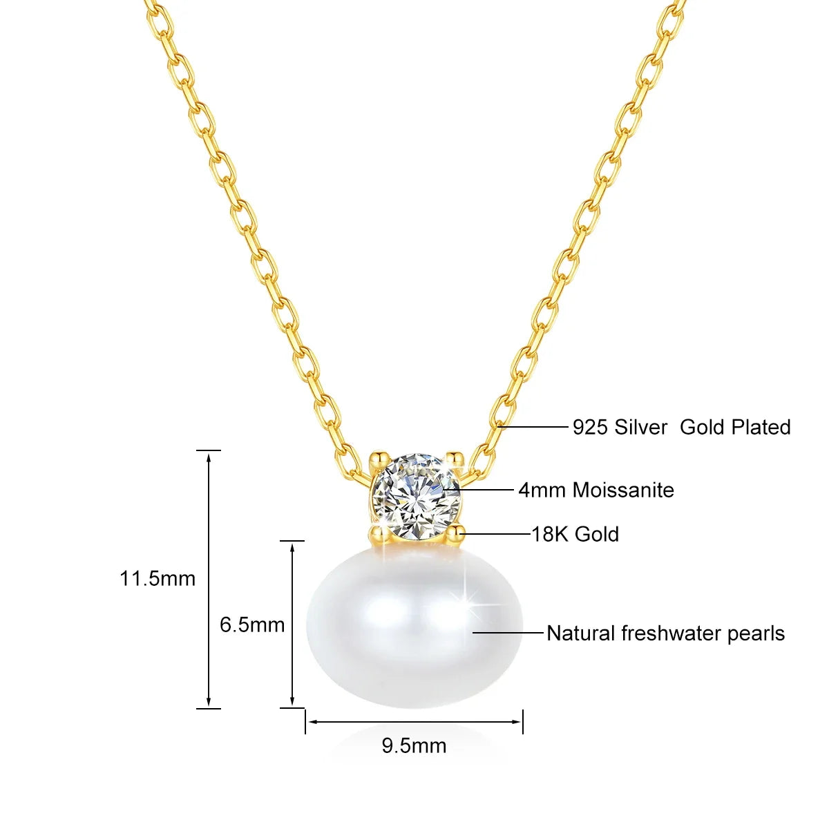 18KT Yellow Gold Pearl Necklace Moissanite Stone Luxury AU750 K Gold & Certificate