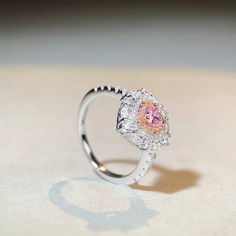 14KT White Gold-Plated Platinum PT950 Fancy Pink Lab Grown Certified Diamond Heart Engagement Ring