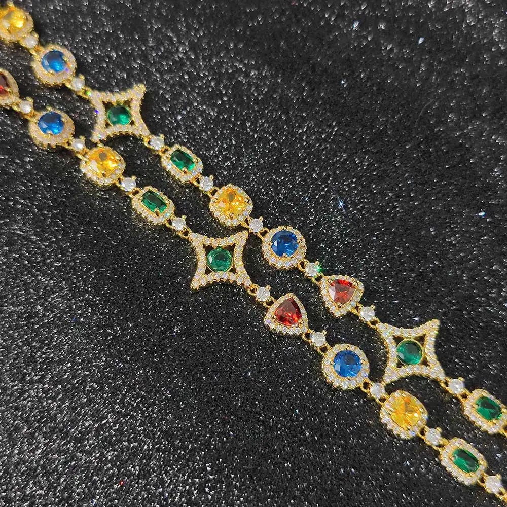 18KT Yellow Gold Plated Natural Brass Multicolored Zircons Necklace