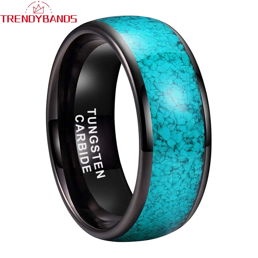 4MM, 6MM 8MM Tungsten Carbide Comfort Fit with Natural Turquoise Gemstone Inlay