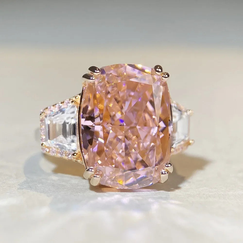 Luxury Platinum PT950 Women's Pink Heart Diamond Ring