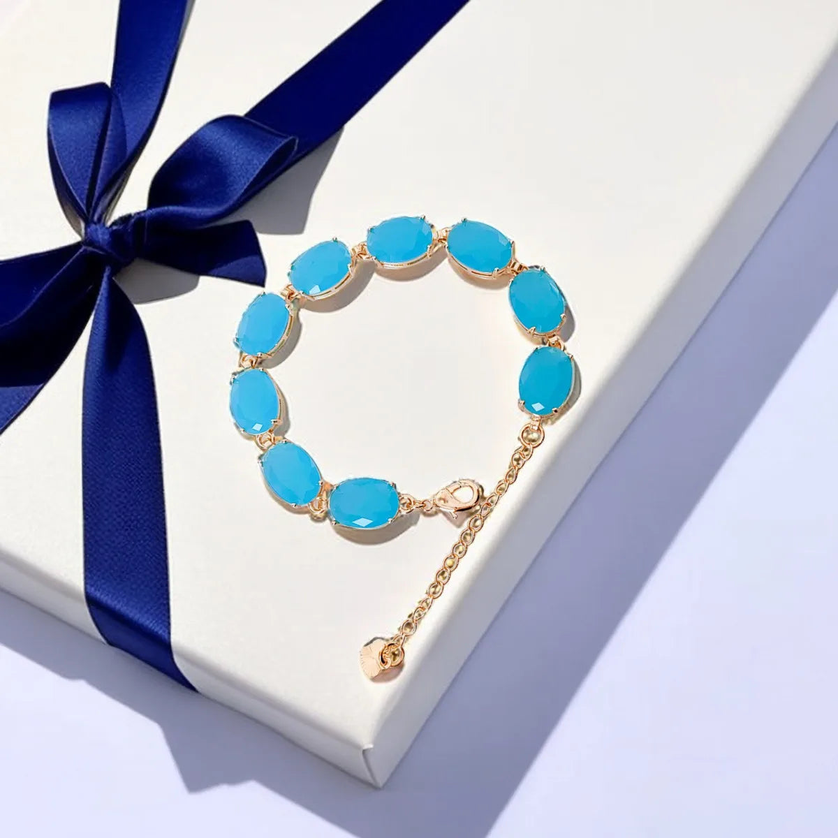 Paraiba Ocean Greek Pine Blue Oval Gemstone Copper Bracelet