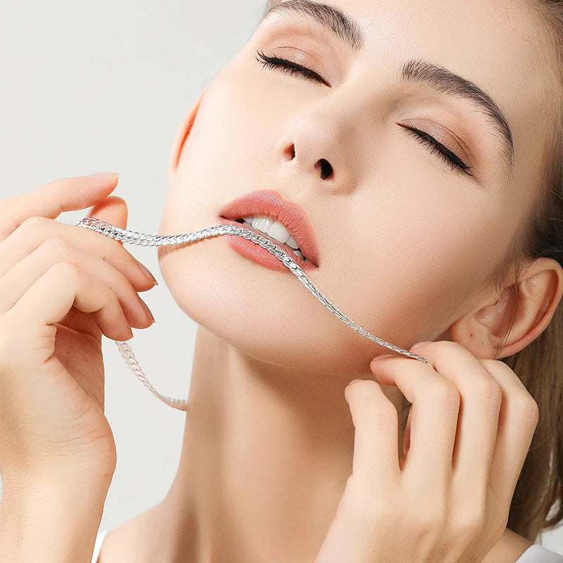 Unisex 18K Gold/Silver Color 6mm Full Sideways Necklace 8/18/20/24 Inch Chain