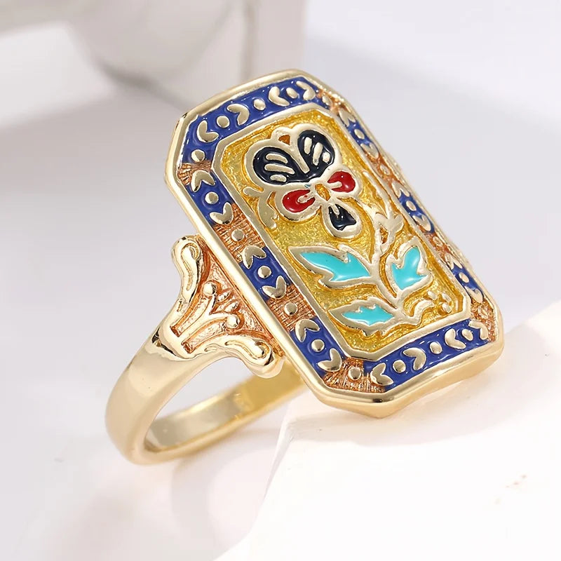 Bohemian Elegant Enamel Flower Ring for Gift Giving