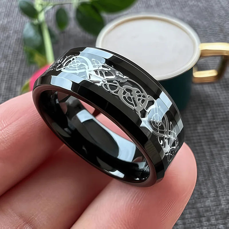 10MM Tungsten Polished Inlaid Wooden Dome Ring
