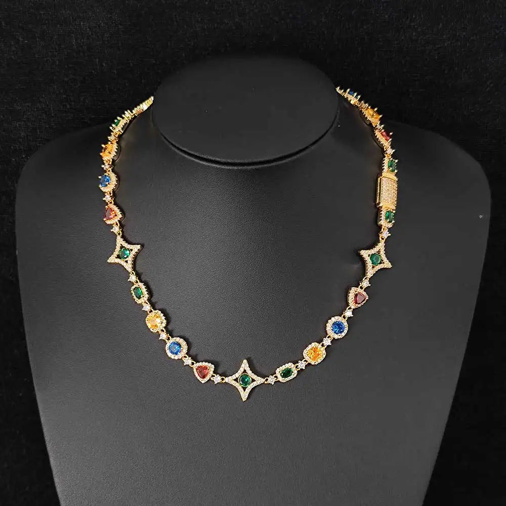18KT Yellow Gold Plated Natural Brass Multicolored Zircons Necklace