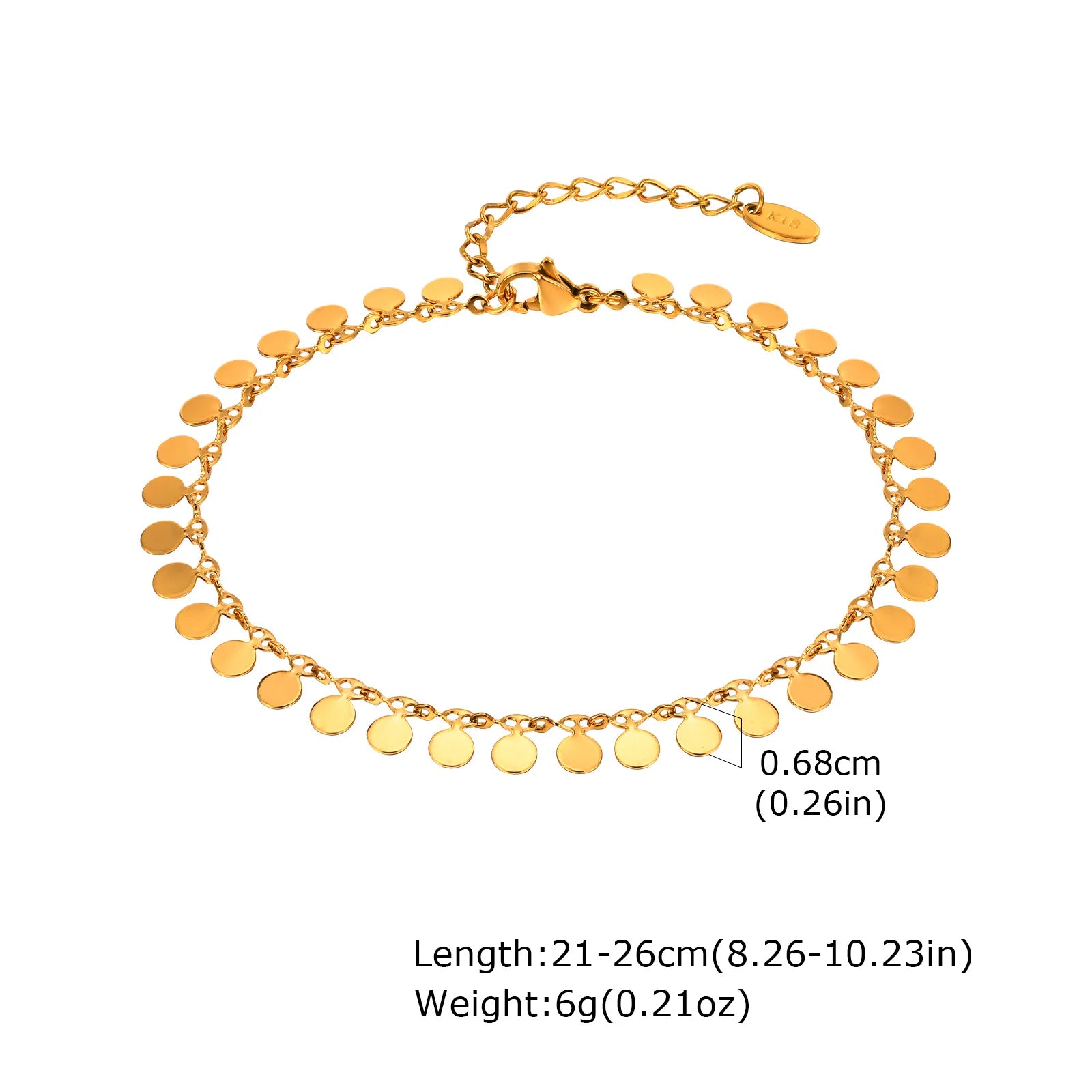 Full Gloss Gold Disc Tassel Anklet for Women Stainless Steel Gold Color Minimalist Anklet