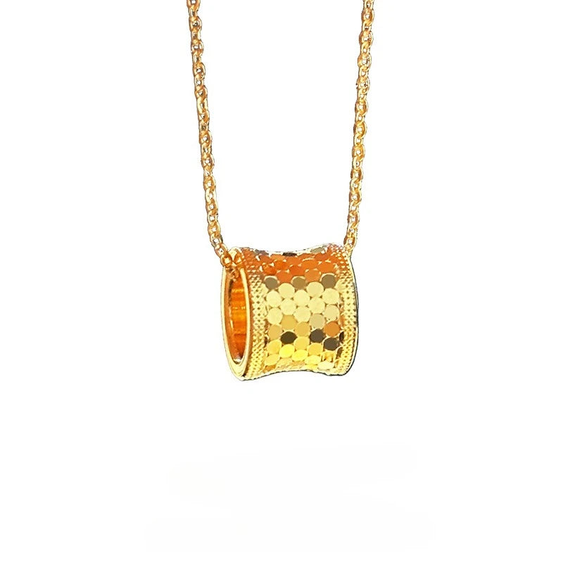 Pure 14KT Yellow Plated Steel Color Rotatable Shining Bead Necklace