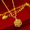 9999 24KT Pure Gold Heart & Roses Lovers Necklace