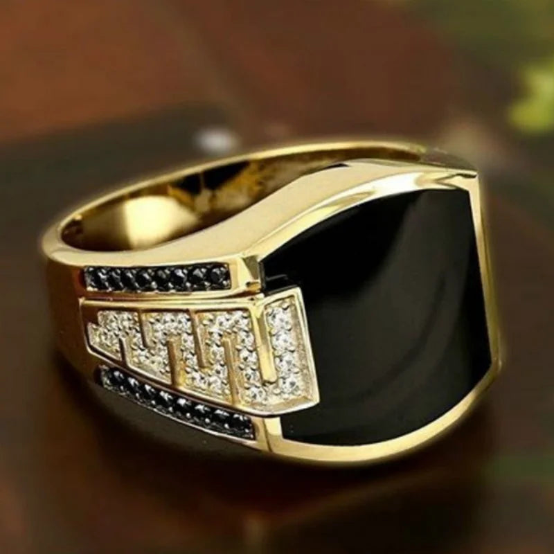 Men's Black Onyx Greek Geometric Fashion Ring