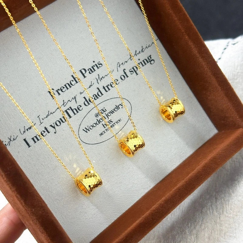 Pure 14KT Yellow Plated Steel Color Rotatable Shining Bead Necklace