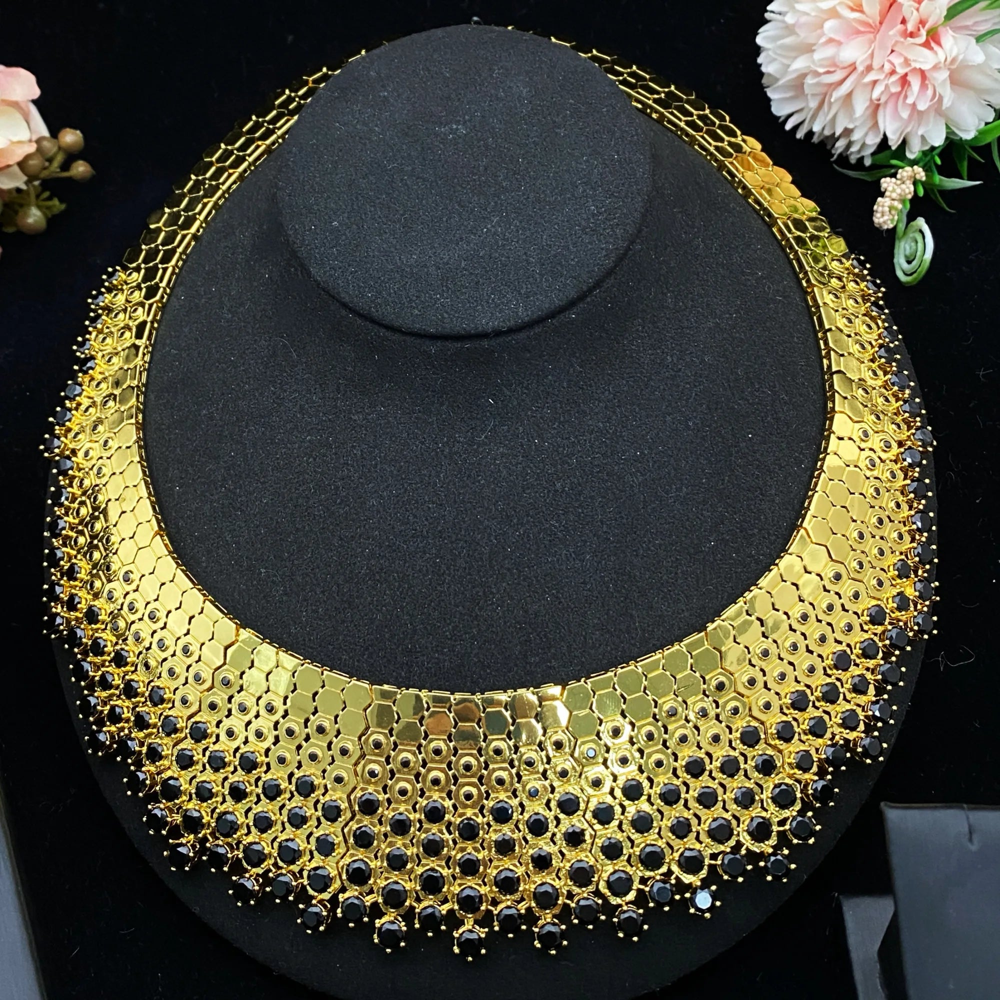 4PCS 18KT Yellow Gold Luxury Dubai Honeycomb Set Certified Bridal & Formal Set