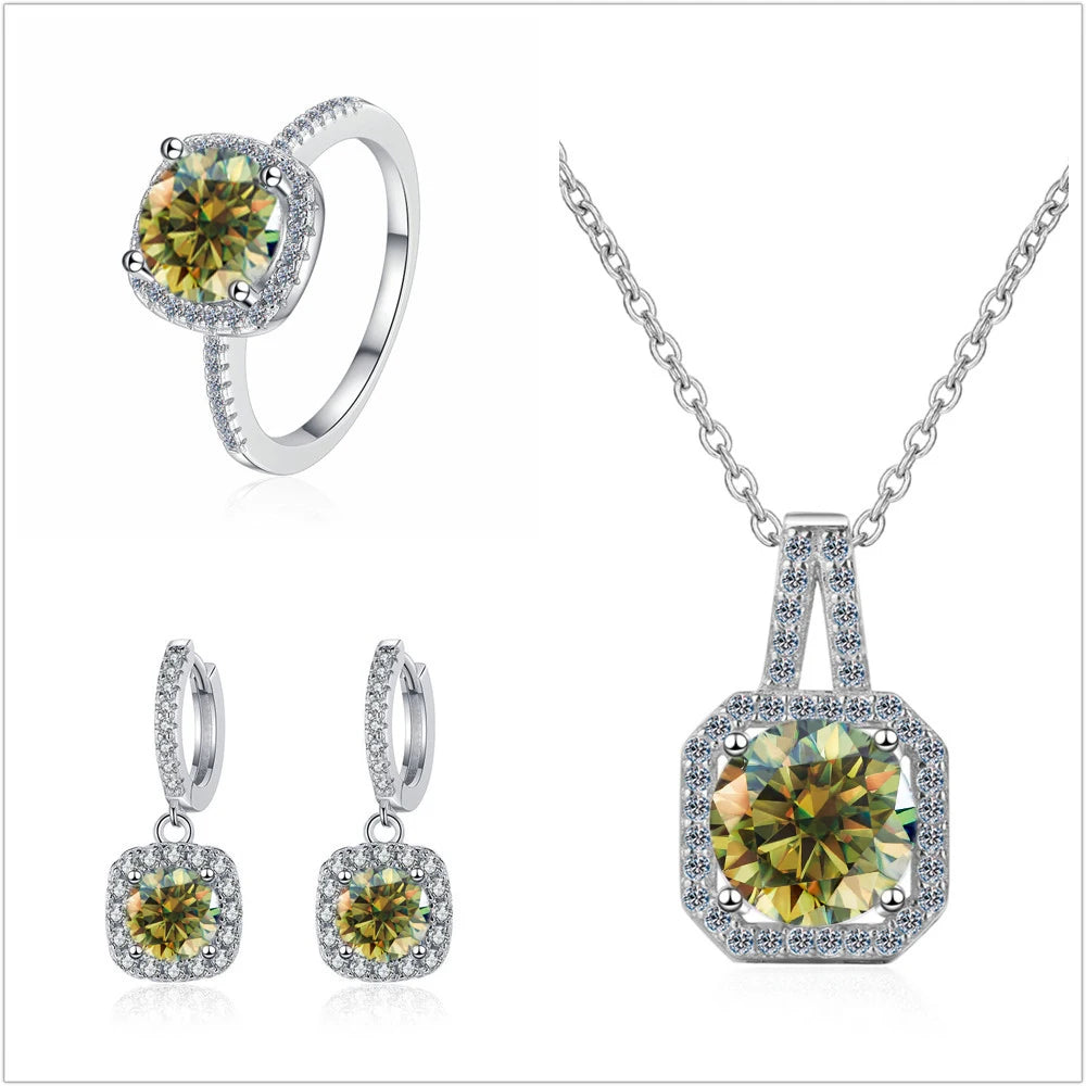 Genuine Moissanite 3 Piece Necklace Earring & Ring Set
