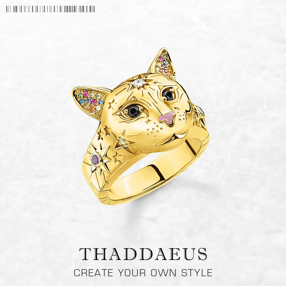 Gold Plated Ring Cat Spring Brand New Fine In 925 Sterling Silver