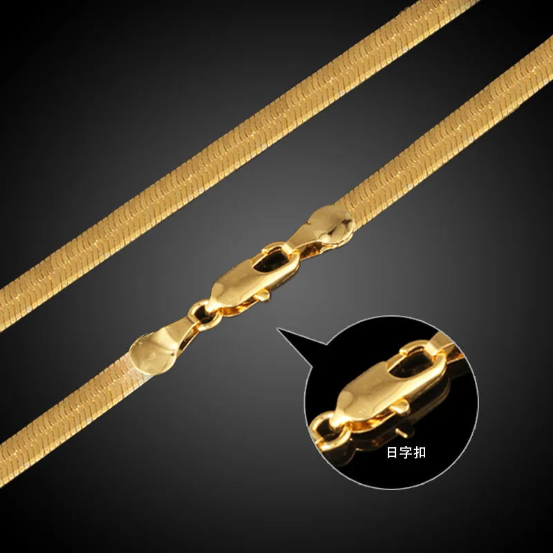 24KT 9999 Pure Gold Flat Snake Chain Blade Bone Chain