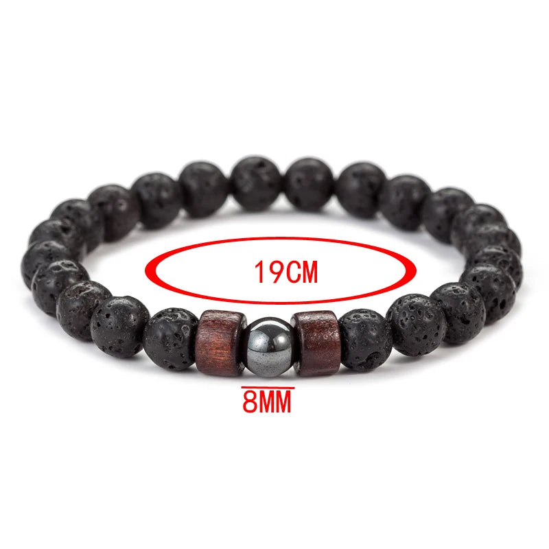 8mm Volcanic Stone Bracelet for Men Lava Wooden Tibetian Beads Bracelet