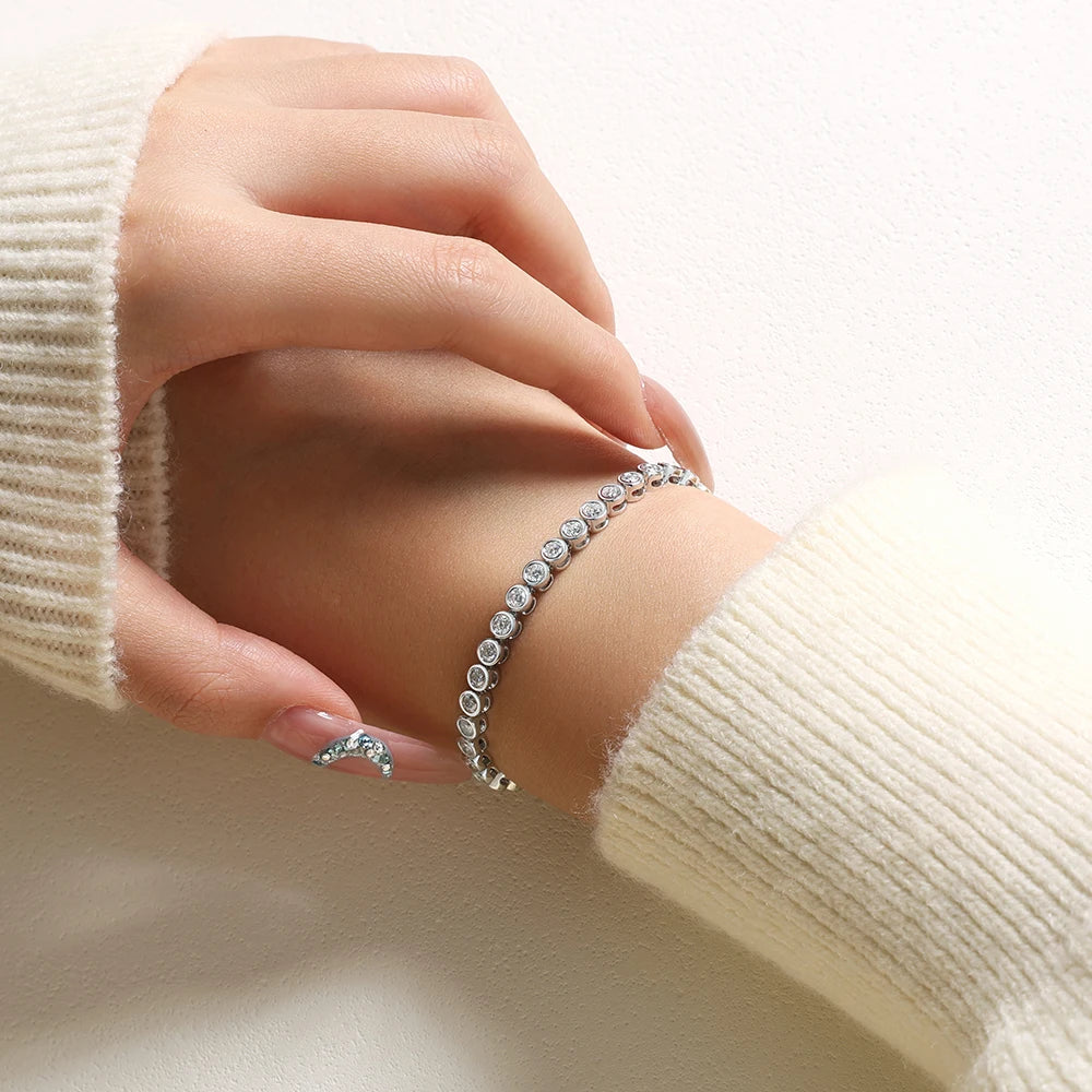 ATTAGEMS Round Cut 3MM Moissanite Tennis Bracelet