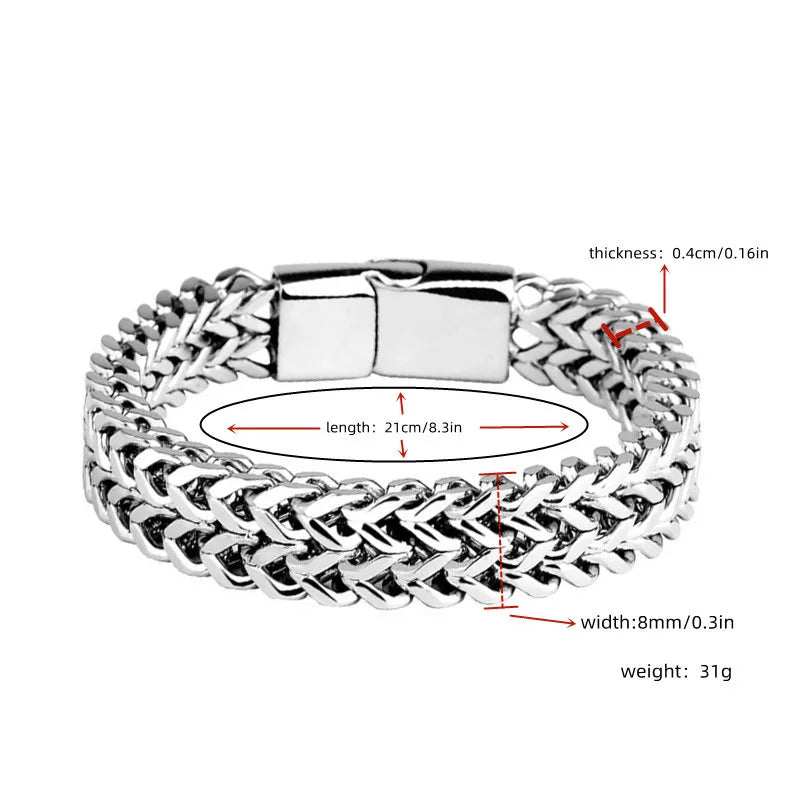 Stainless Steel Braided Double Row Front & Rear Fish Scale Alloy Magnetic Bracelet