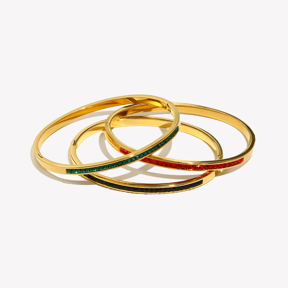 Rhinestone Bangle Bracelet Stacked Jewelry 316L Stainless Steel Bangle Set