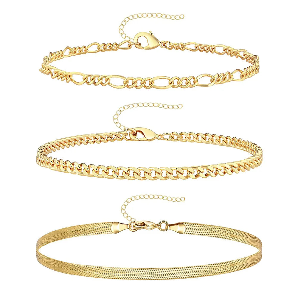 3Pcs Stainless Steel Anklet Set For Women Snake Twisted Rope Chain On Foot Female Summer Beach Ankle Bracelet Never Fade Jewelry