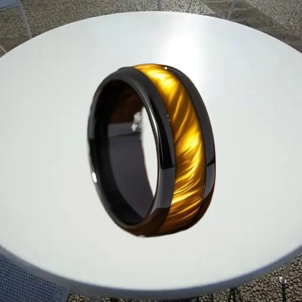 8MM Classic Black Gold Stainless Steel Ring Luxury Men's Ring