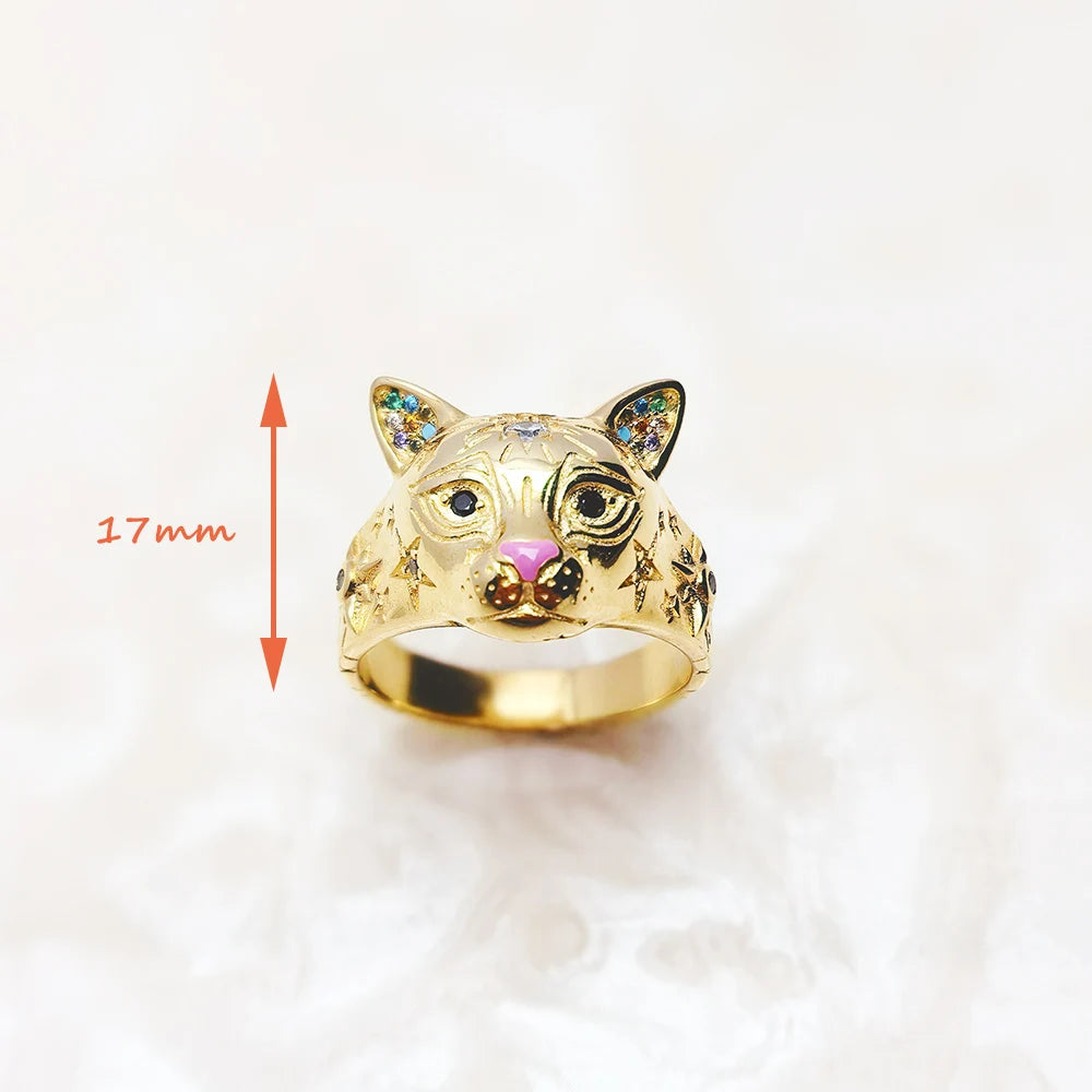 Gold Plated Ring Cat Spring Brand New Fine In 925 Sterling Silver