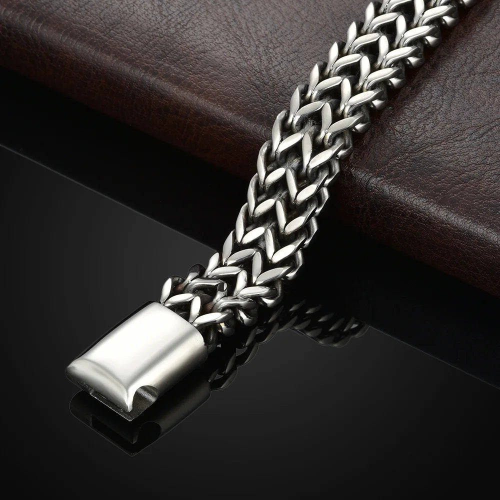 Stainless Steel Braided Double Row Front & Rear Fish Scale Alloy Magnetic Bracelet