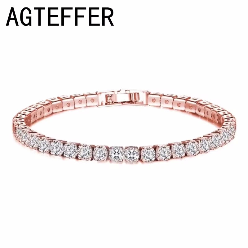 925 Sterling Silver Tennis Bracelet Rose Gold Shining CZ Bracelet