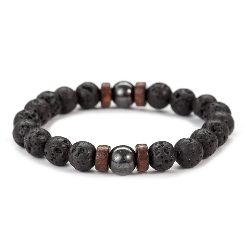 8mm Volcanic Stone Bracelet for Men Lava Wooden Tibetian Beads Bracelet