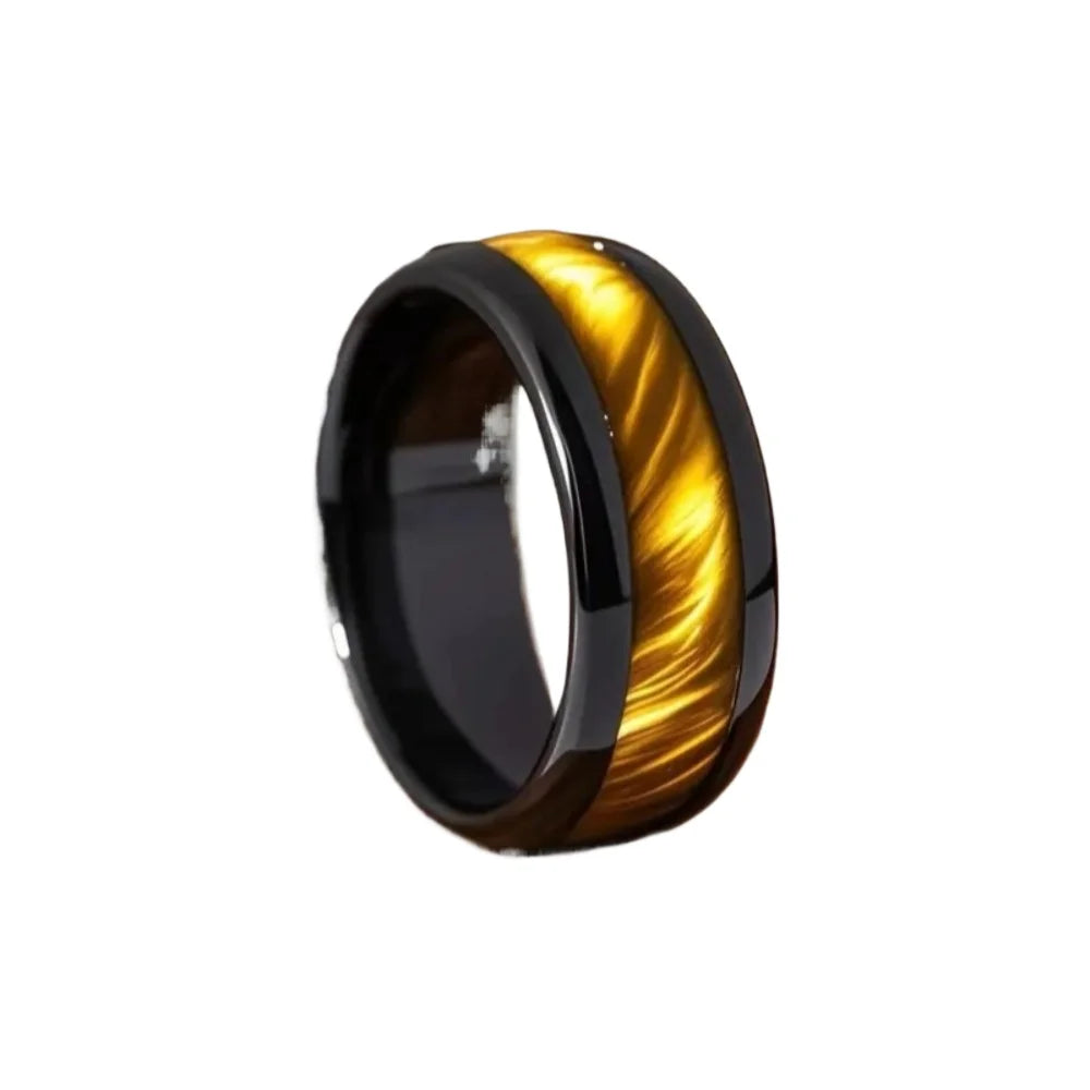 8MM Classic Black Gold Stainless Steel Ring Luxury Men's Ring