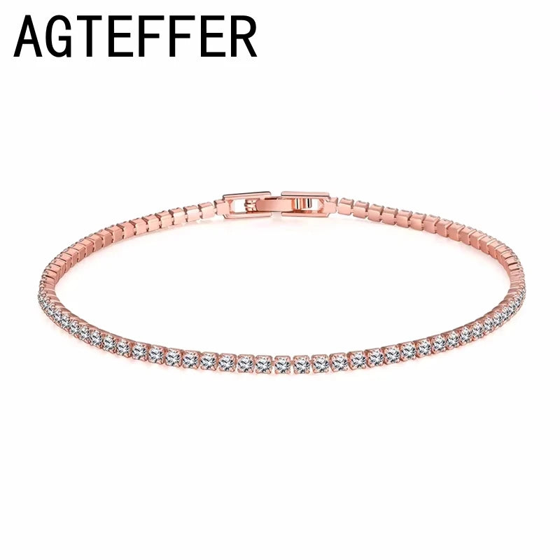 925 Sterling Silver Tennis Bracelet Rose Gold Shining CZ Bracelet