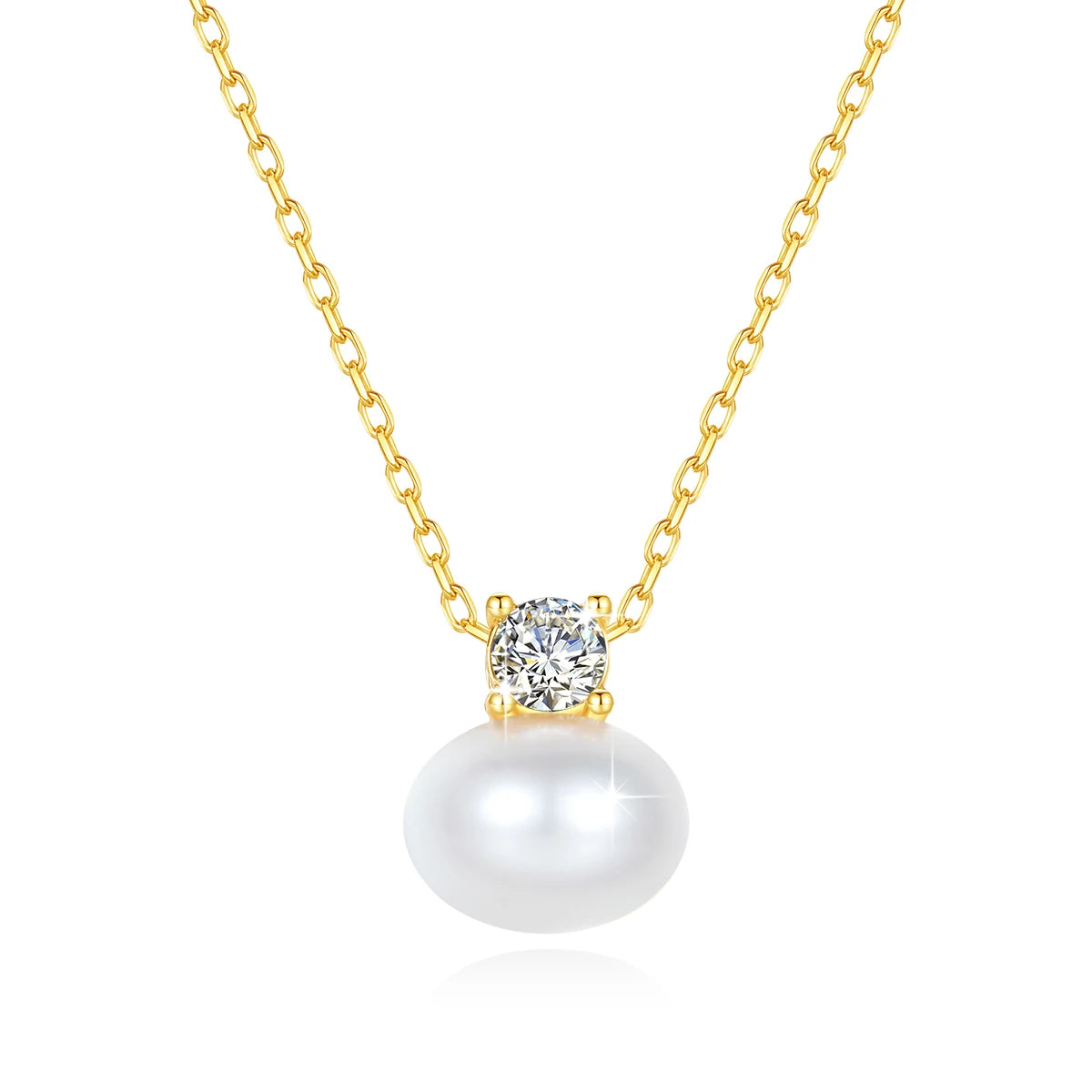 18KT Yellow Gold Pearl Necklace Moissanite Stone Luxury AU750 K Gold & Certificate