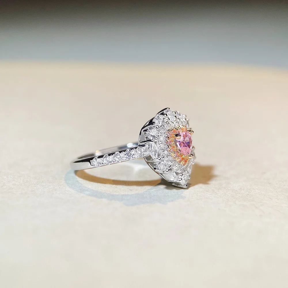 14KT White Gold-Plated Platinum PT950 Fancy Pink Lab Grown Certified Diamond Heart Engagement Ring