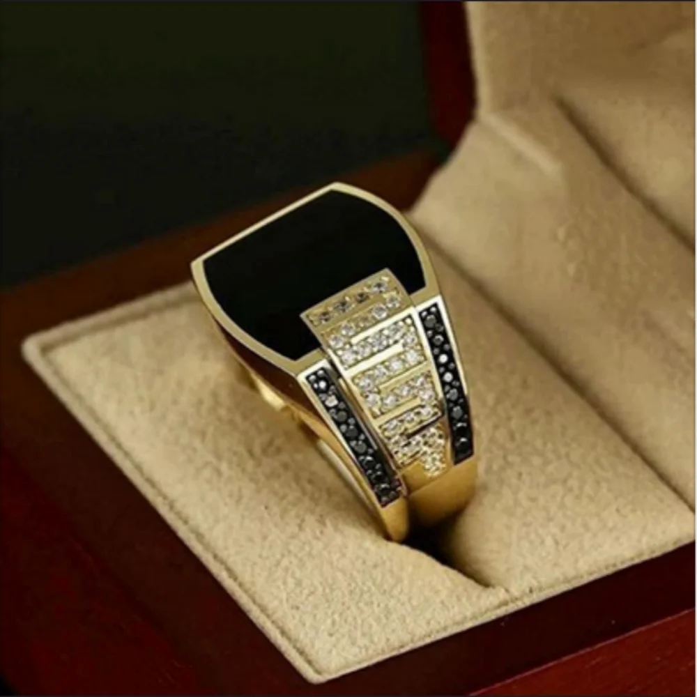 Men's Black Onyx Greek Geometric Fashion Ring