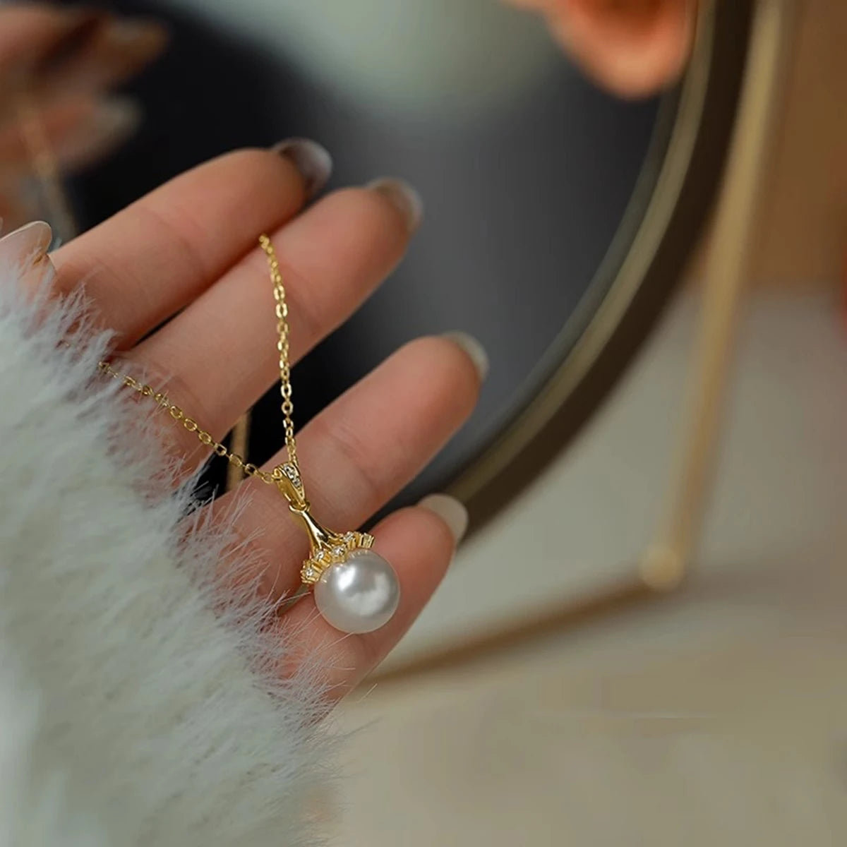 100% AU750 18KT Yellow Gold Natural Fresh Water Pearl Necklace