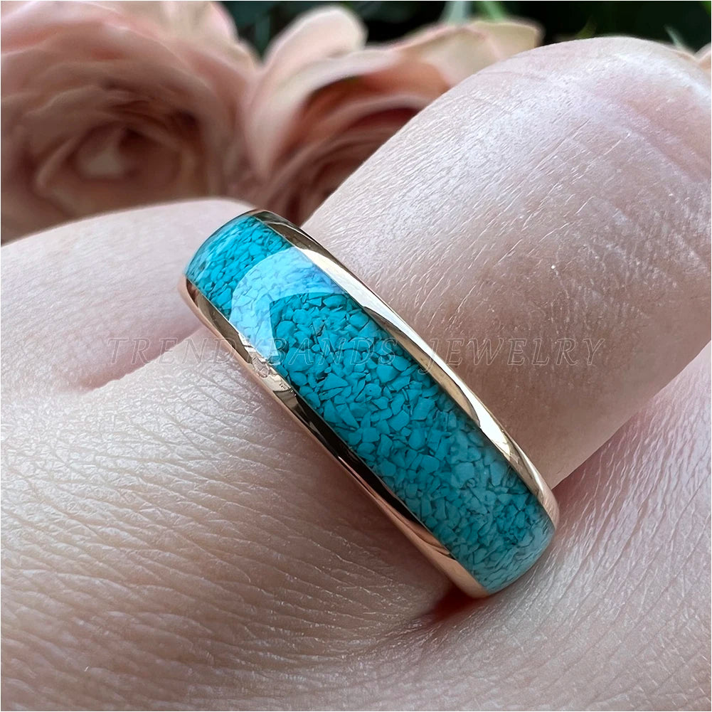 4MM, 6MM 8MM Tungsten Carbide Comfort Fit with Natural Turquoise Gemstone Inlay
