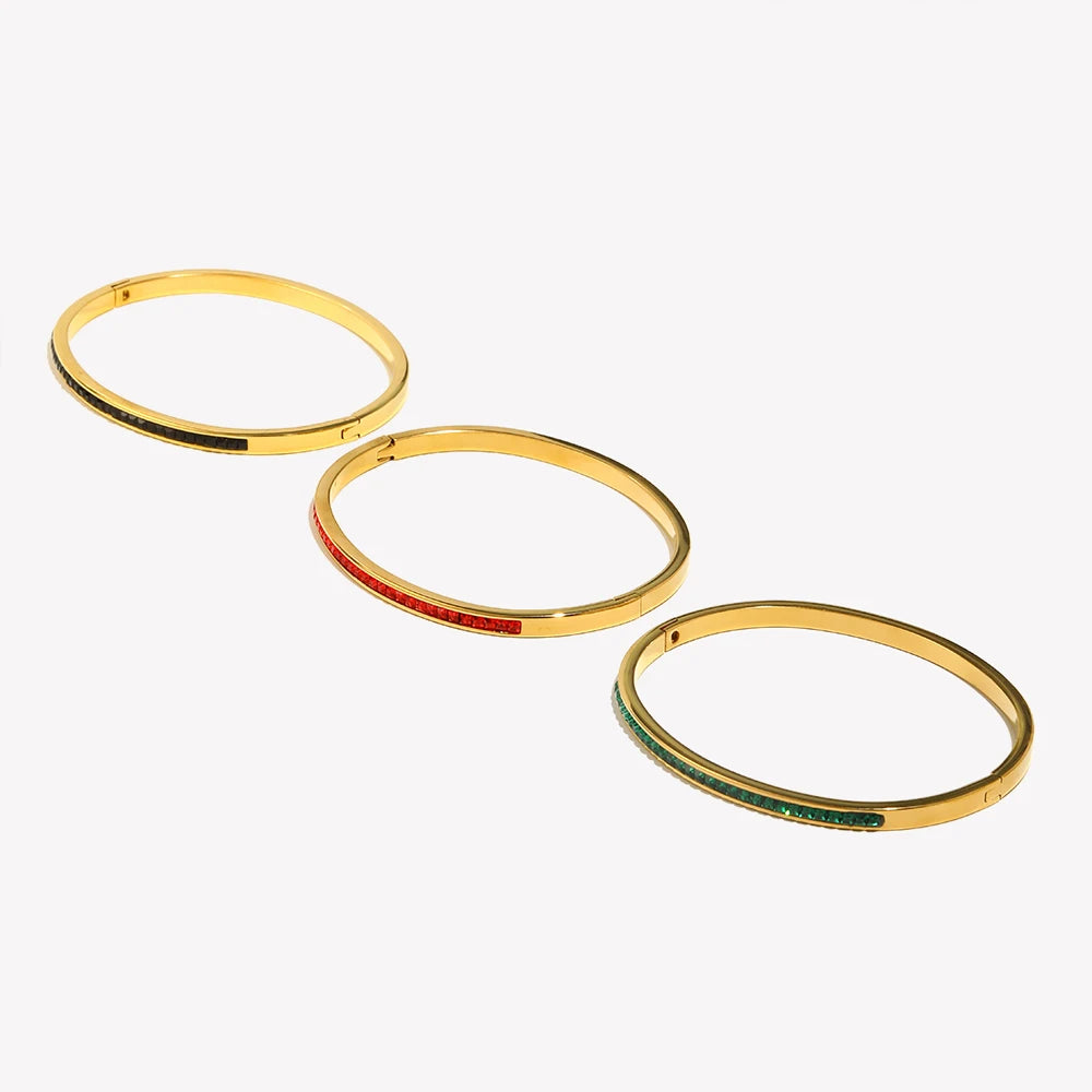 Rhinestone Bangle Bracelet Stacked Jewelry 316L Stainless Steel Bangle Set