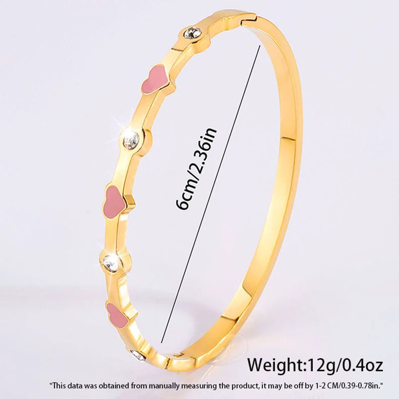 Stackable Gold Color Bangle Bracelet Set for Women - 18K Gold Plated Stainless Steel Pink Crystal Love Heart Bracelet Jewelry