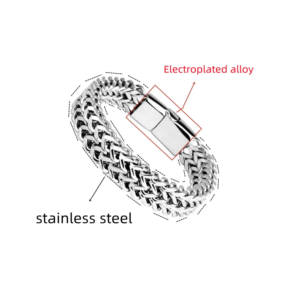 Stainless Steel Braided Double Row Front & Rear Fish Scale Alloy Magnetic Bracelet