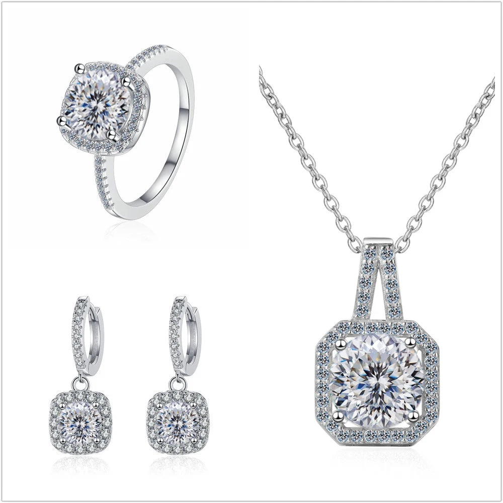 Genuine Moissanite 3 Piece Necklace Earring & Ring Set