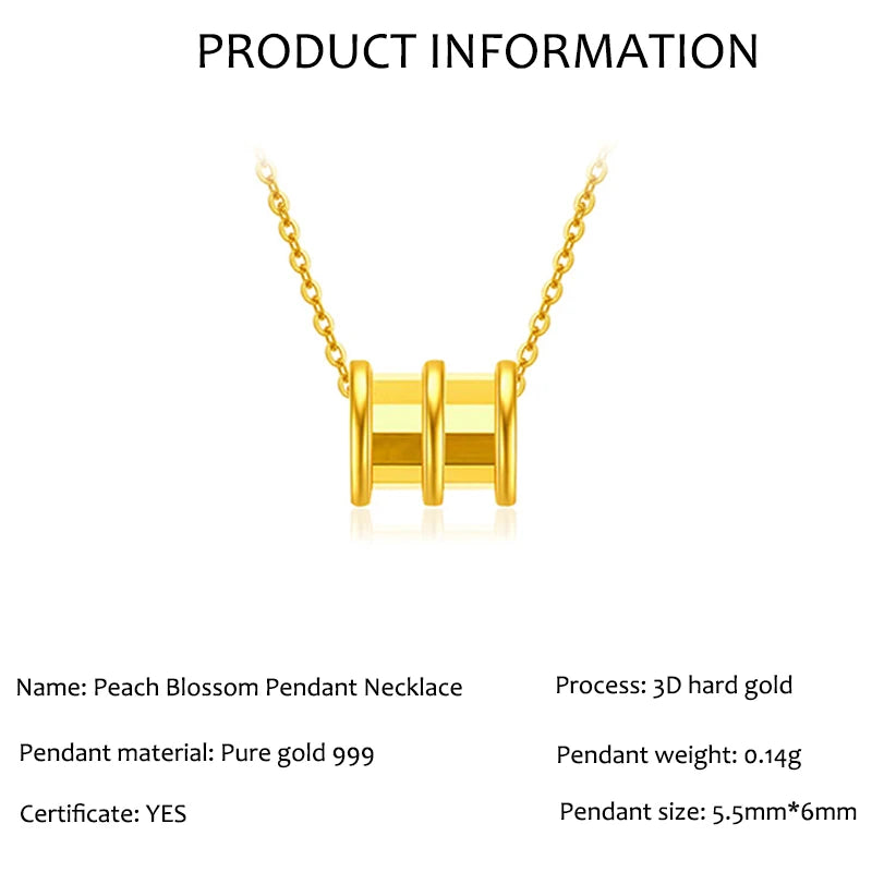 24KT Pure Gold Simple Tubular Design Pure 100% 999 Pendant