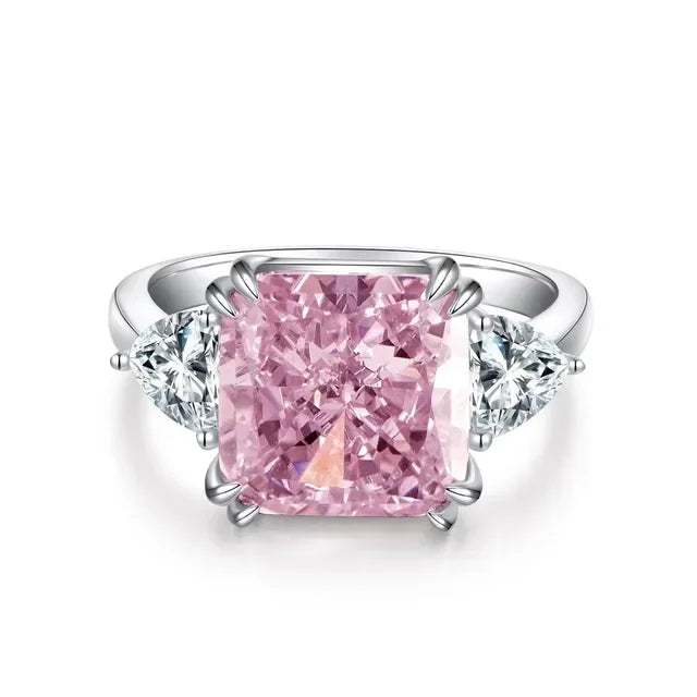 Pure Platinum PT950 5 Carat Three Stone Cotton Candy Lavender, Pink OR Fancy Yellow Moissanite Engagement Ring