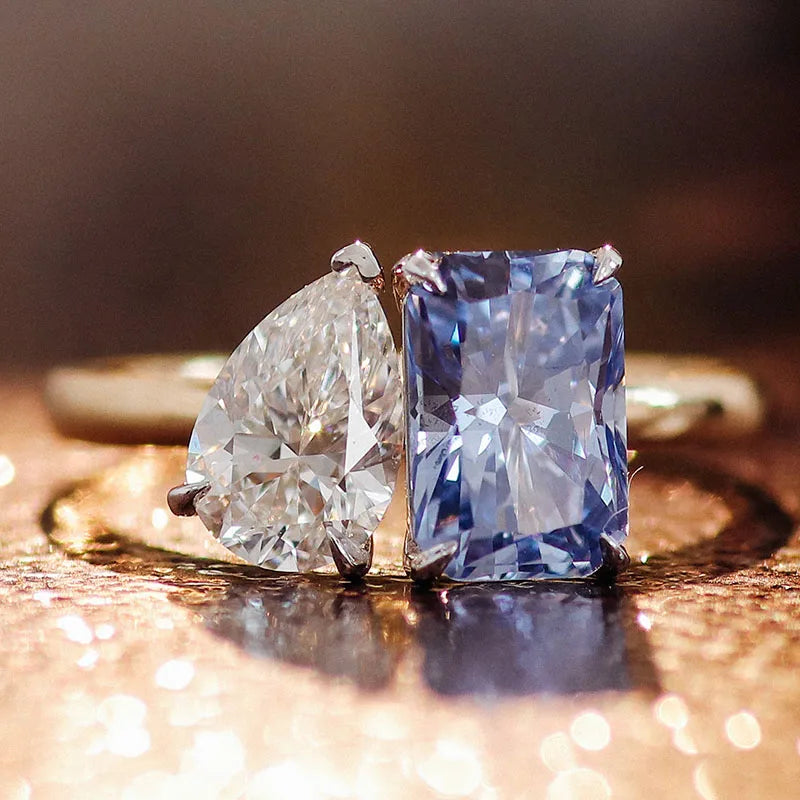 Provence 10KT/14KT/18KT Lab Grown Sapphire Ring Radiant Cut 2 CT Toi Et Moi Ring