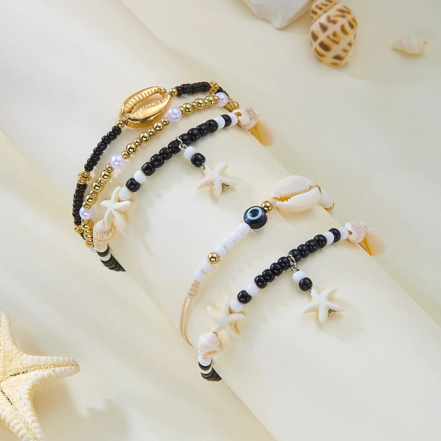 Multilayer Starfish Imitation Pearl Anklet for Women