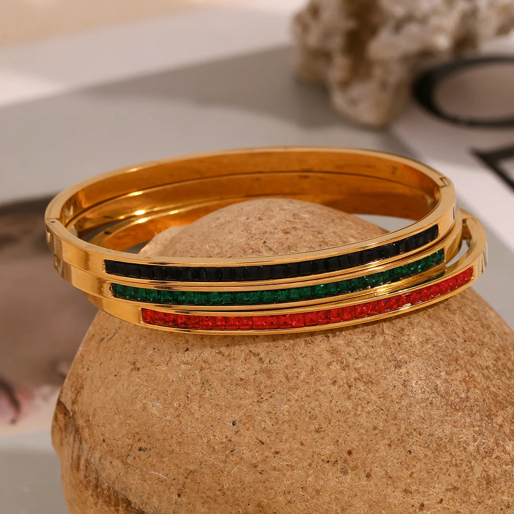 Rhinestone Bangle Bracelet Stacked Jewelry 316L Stainless Steel Bangle Set