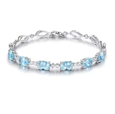 925 Sterling Silver Topaz with Zircons Blue Color Gemstone Bracelet
