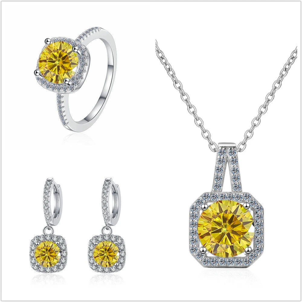 Genuine Moissanite 3 Piece Necklace Earring & Ring Set